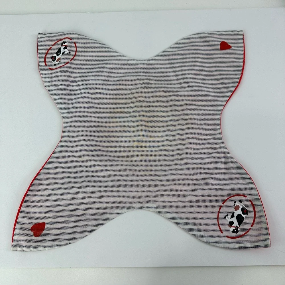 Bread Basket Liner, Reversible Blue & White Stripe With Cow & Red Polka Dots